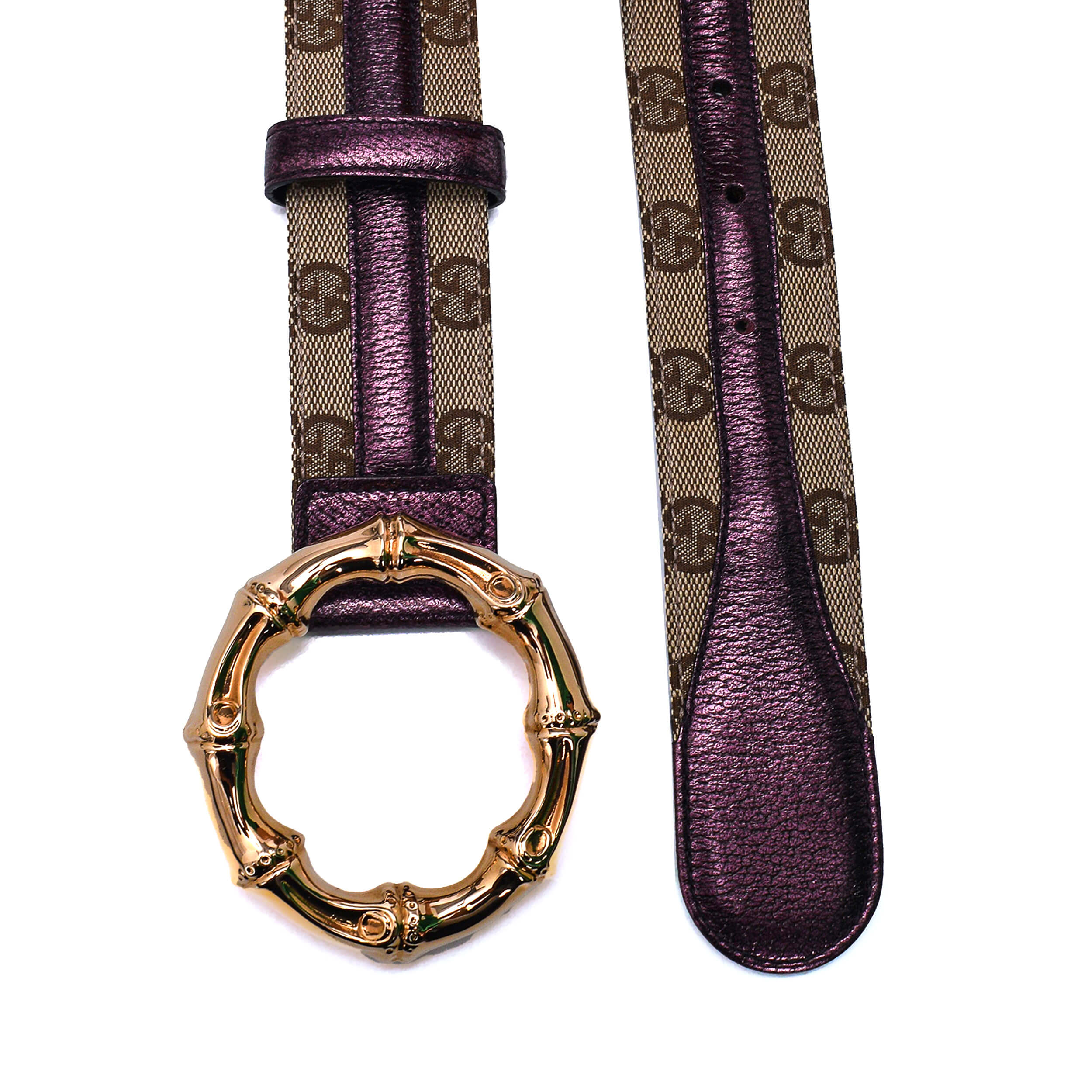 Gucci - Gucci GG Supreme&Bronze Leather Gold Bamboo Buckle Belt
